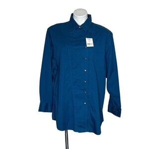 WRANGLER Western Teal Shirt Asymmetrical Button Up Vintage Plus Size 2X NOS